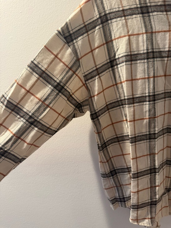 SHEIN Cream Plaid Button-Up Shirt with Black & Rust Lines - Picture 2 of 3